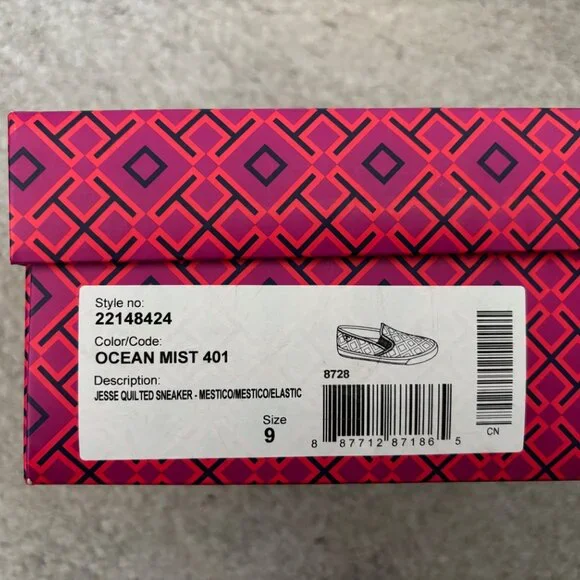 Tory Burch Jesse Quilted Leather Slip-On Sneakers Size 9 Blue, EUC - Picture 6 of 6